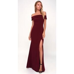 Lulu’s women’s Aveline burgundy off-the-shoulder maxi dress (small)